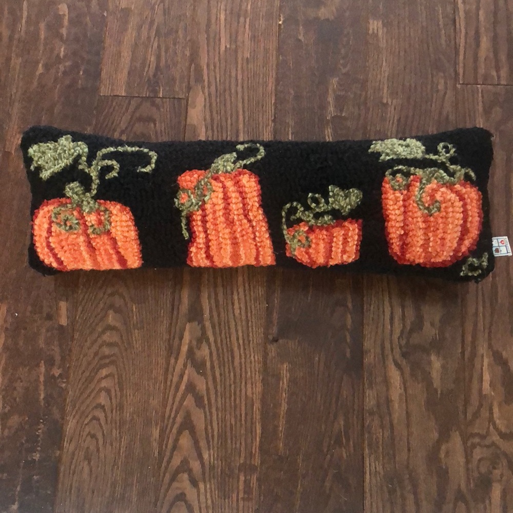 Chandler hand hooked pillow, pumpkin patch.